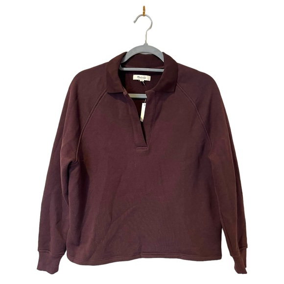 Madewell Betterterry Polo Sweatshirt in Chocolate Raisin (XXS) - Picture 6 of 13